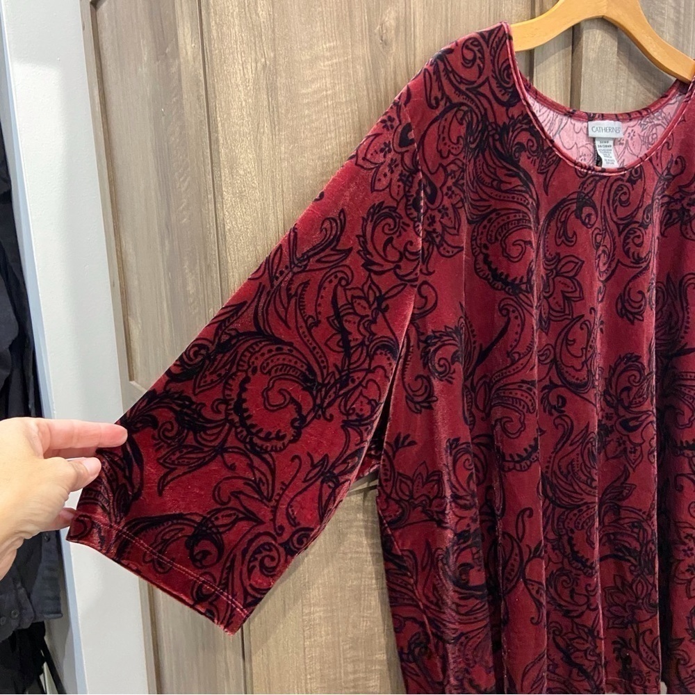 Catherines 3XWP Velvet Top Maroon‎ Black 3/4 sleeves - Picture 6 of 9